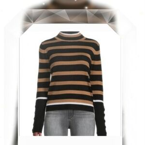 Size: Petite Tahari Black and Brown Striped Turtleneck Sweater
